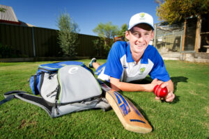 Campbell Griffiths takes wicket for Australian Under 16s side